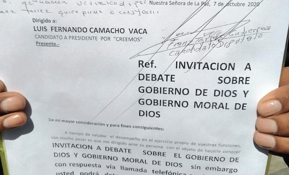 Debate: FPV formaliza desafío a Camacho y lo tilda de “anticristo” y “falso profeta”
