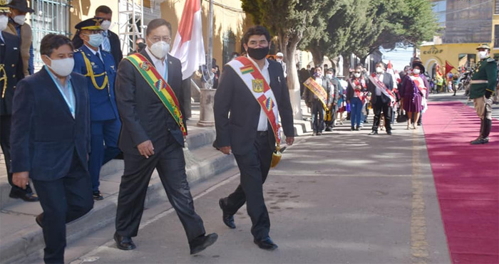 Gritos de “Potosí federal” en primera visita oficial de Arce y Choquehuanca