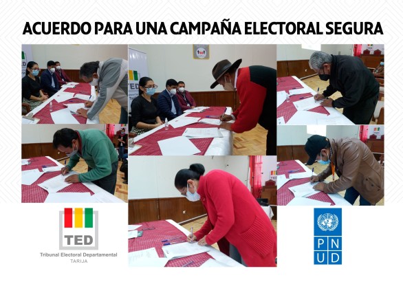 TED Tarija y delegados de organizaciones y alianzas políticas suscriben el acuerdo para una Campaña Electoral Segura