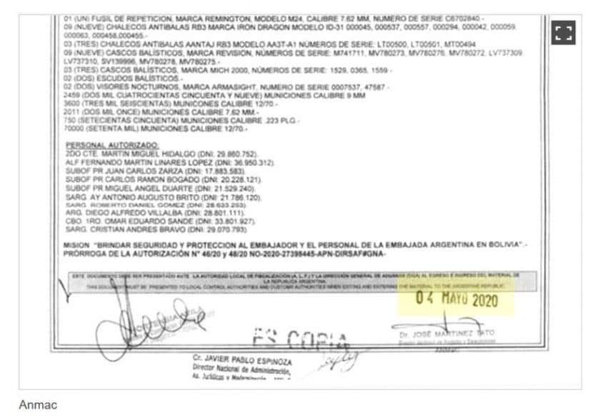 Fernández habría extendido dos veces autorización temporaria de las 70 mil municiones enviadas a Bolivia