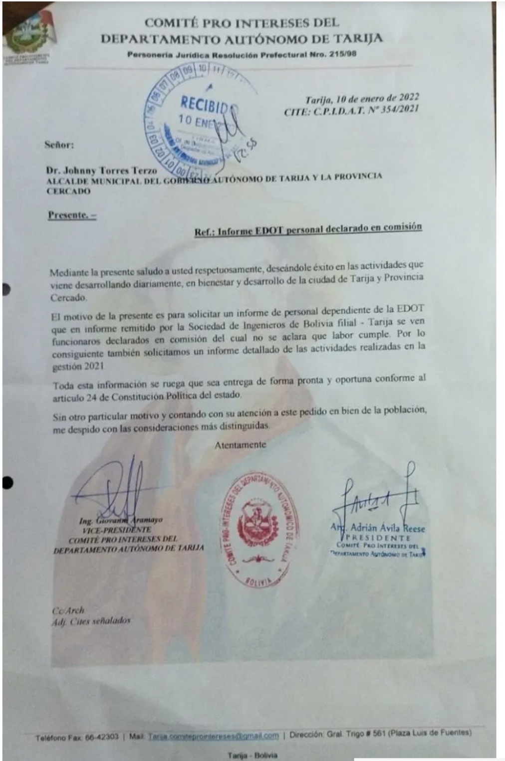 Último: Cívicos piden a alcalde de Tarija informar sobre funcionarios que no asisten a trabajar en la EDOT