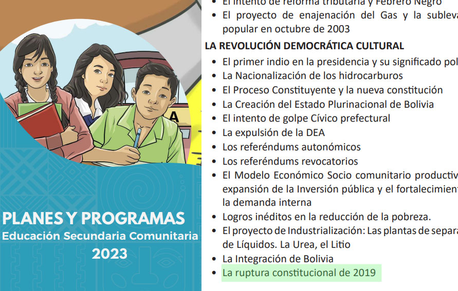 Currícula escolar incluye ‘ruptura constitucional de 2019’ y se genera polémica por ‘adoctrinamiento’