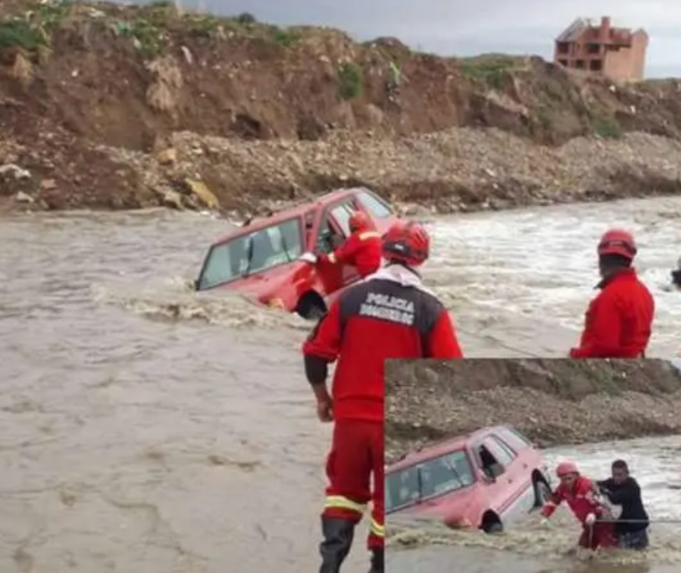 Rescatan a un padre y su hija que iban en un vehículo arrastrado por las aguas del río Seco