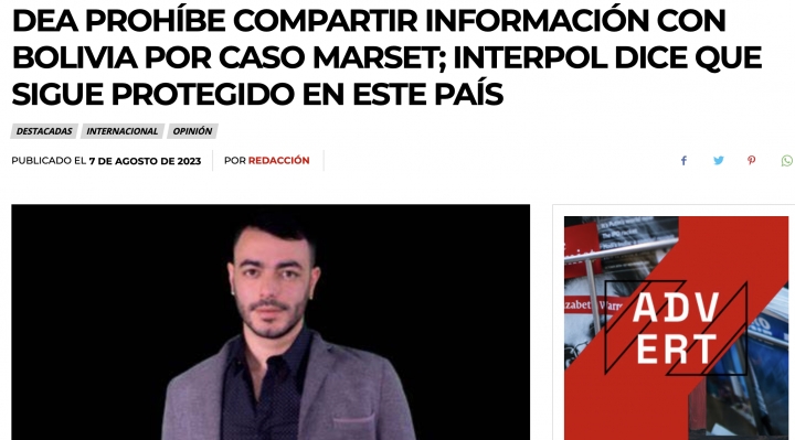 Según publicación mexicana, DEA prohíbe compartir información con Bolivia por caso Marset