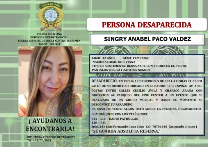 Unos 30 efectivos realizaron un rastrillaje en busca de Singry Paco desaparecida desde el pasado 12 de febrero